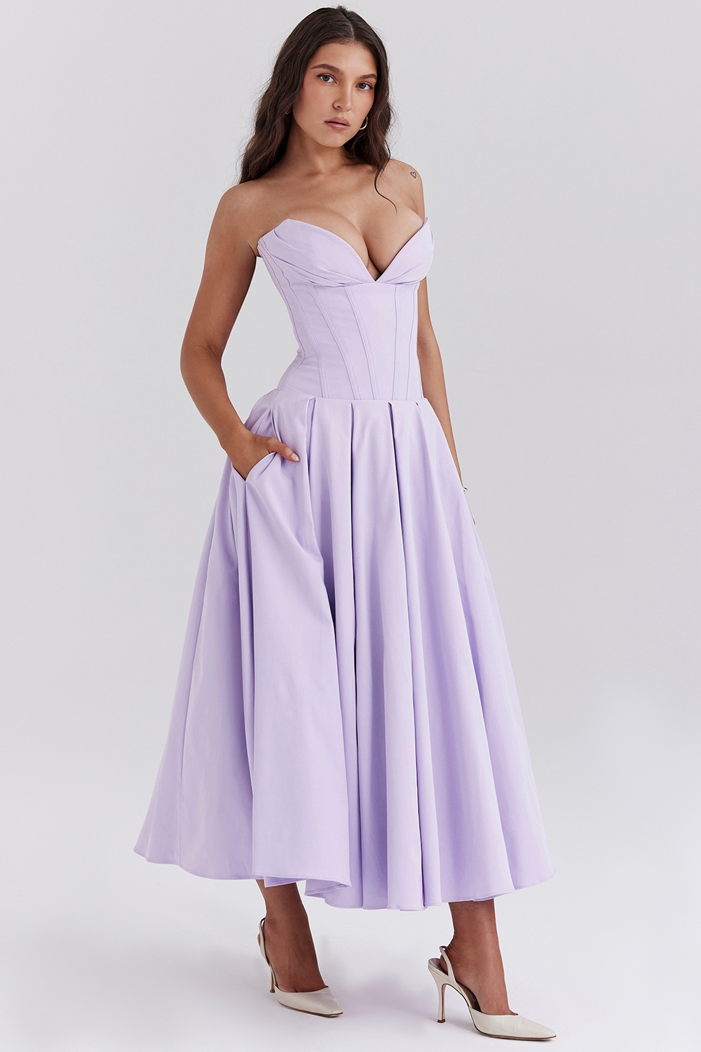 Lady  Orchid Twill Strapless Tulle Midi Dress — image 2