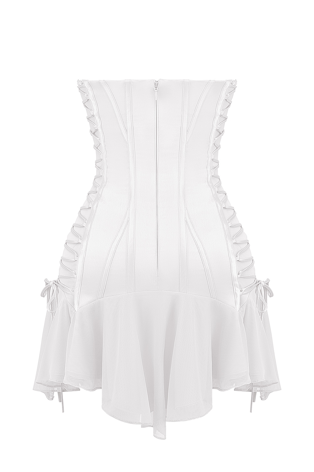 Sirena  White Strapless Lace Up Mini Dress — image 11