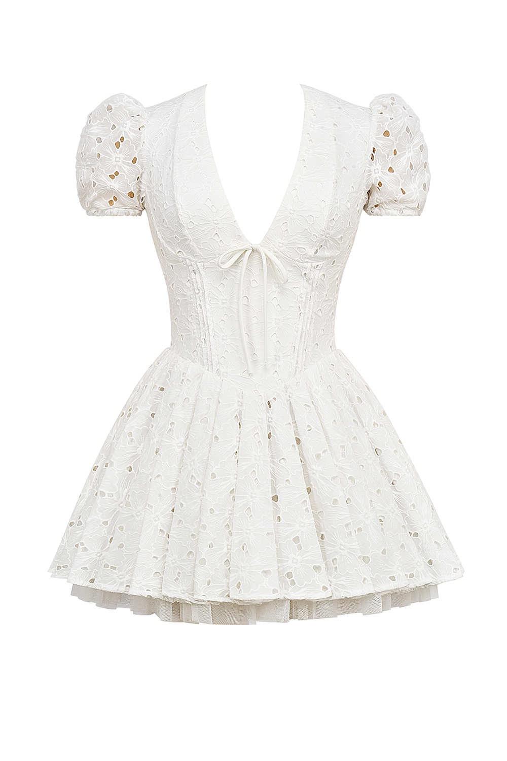 Imani  White Pleated Broderie Anglais Mini Dress — image 11