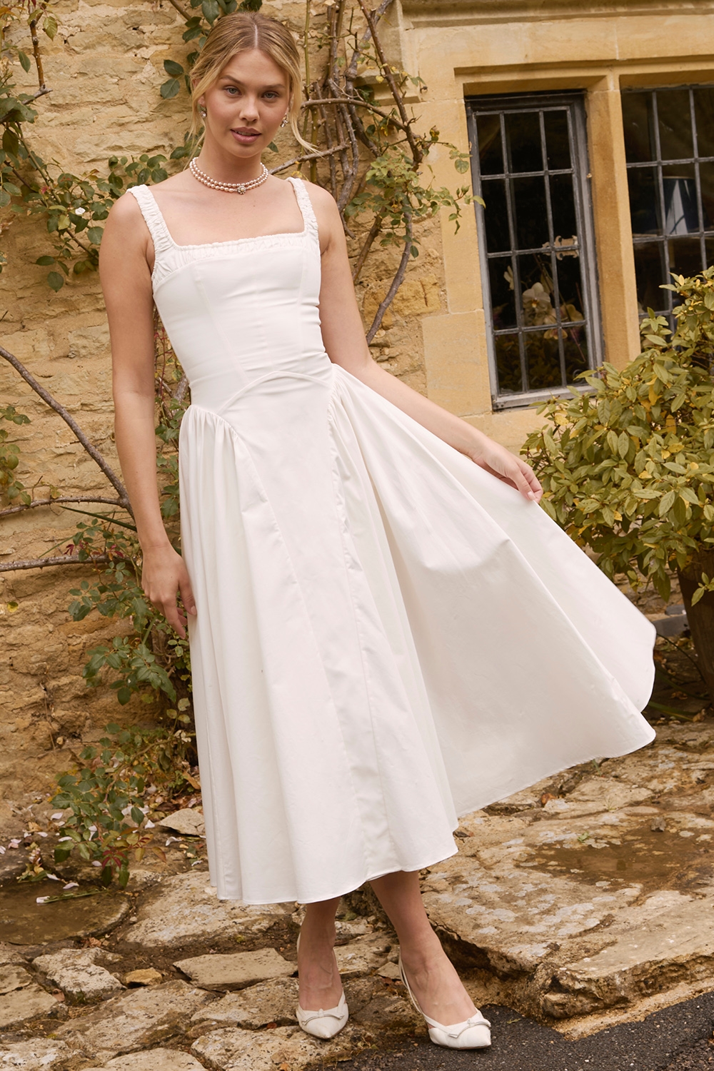 Dorothy  White Cotton Midi Sundress — image 9