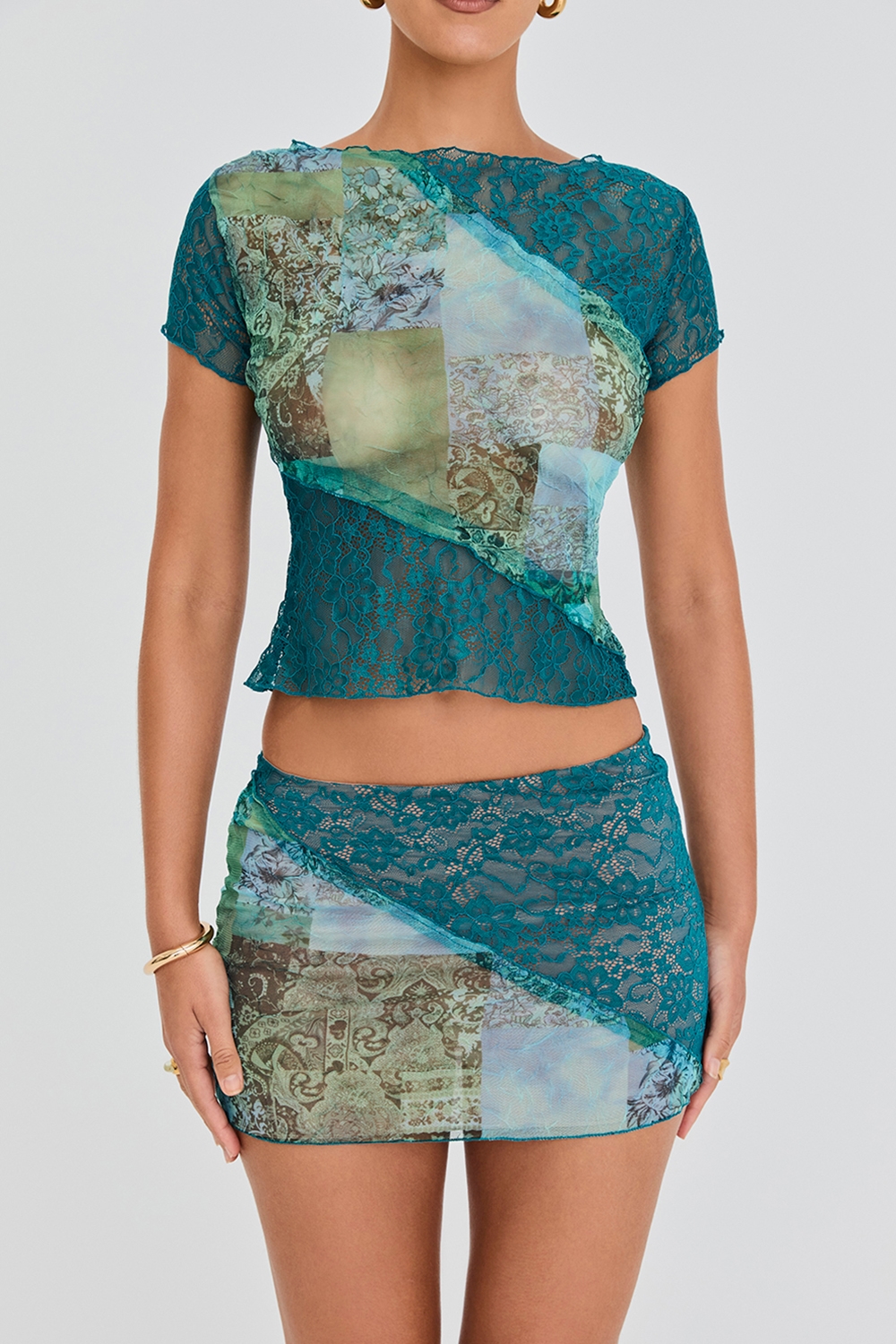 Mistress Rocks Ocean Teal Panelled Mini Skirt - SALE — image 3