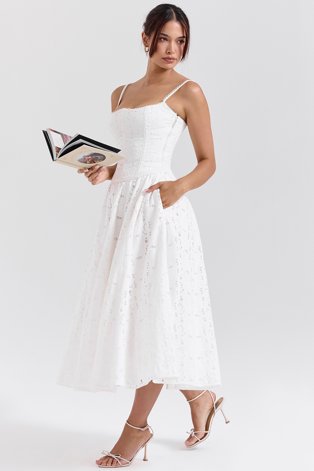 Francine  White Broderie Anglais Midi Skirt — image 6
