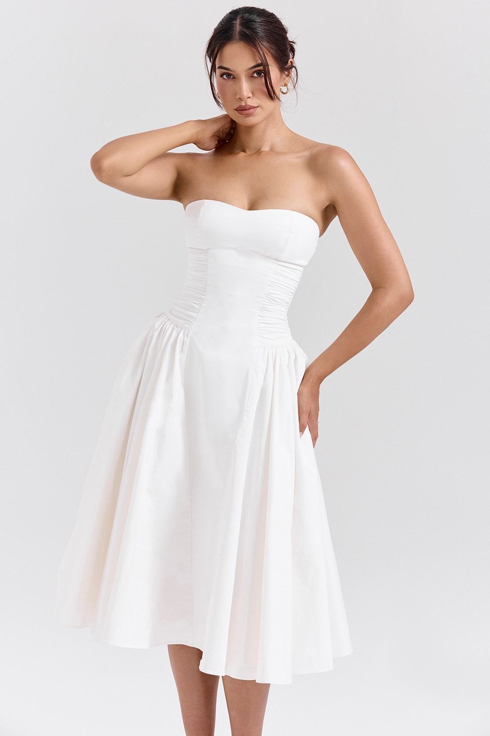 Georgiana  White Cotton Strapless Midi Sundress — image 5