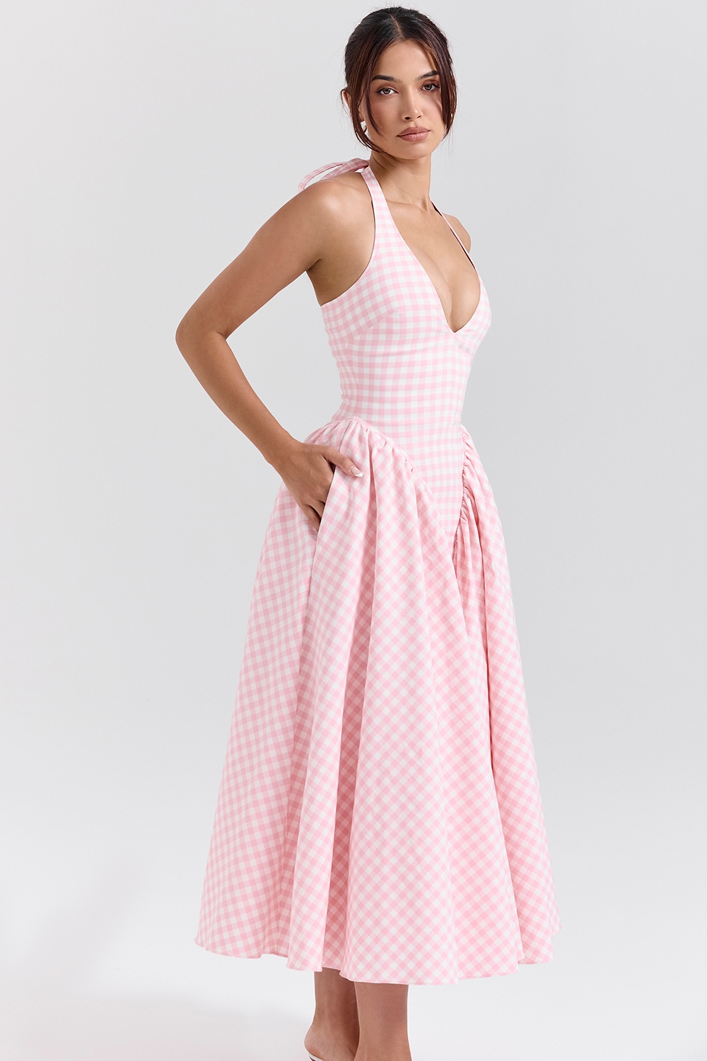 Marilyn  Strawberry Shortcake Gingham Halter Midi Sundress — image 3