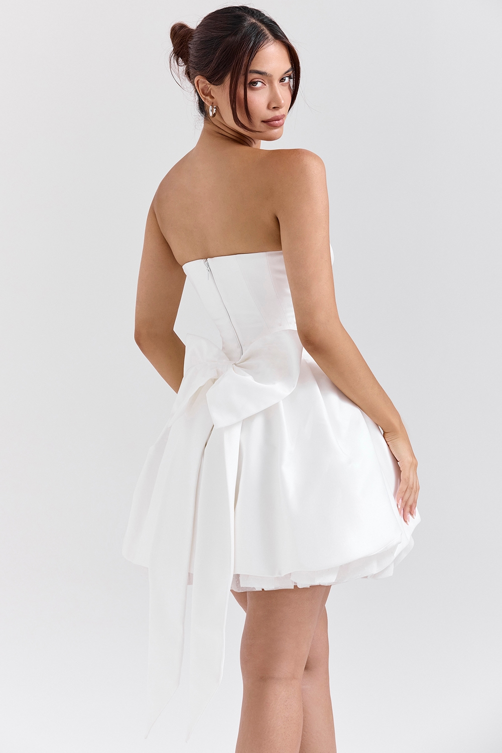 Noele  White Satin Strapless Bow Mini Gown — image 7