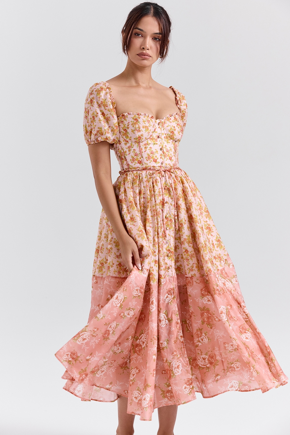 Penelope  Peach Poppy Print Puff Sleeve Midi Sundress — image 5