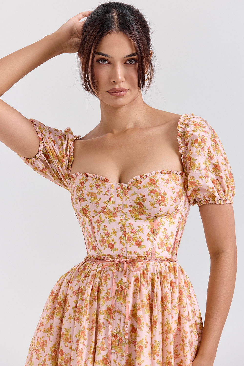 Penelope  Peach Poppy Print Puff Sleeve Midi Sundress — image 3