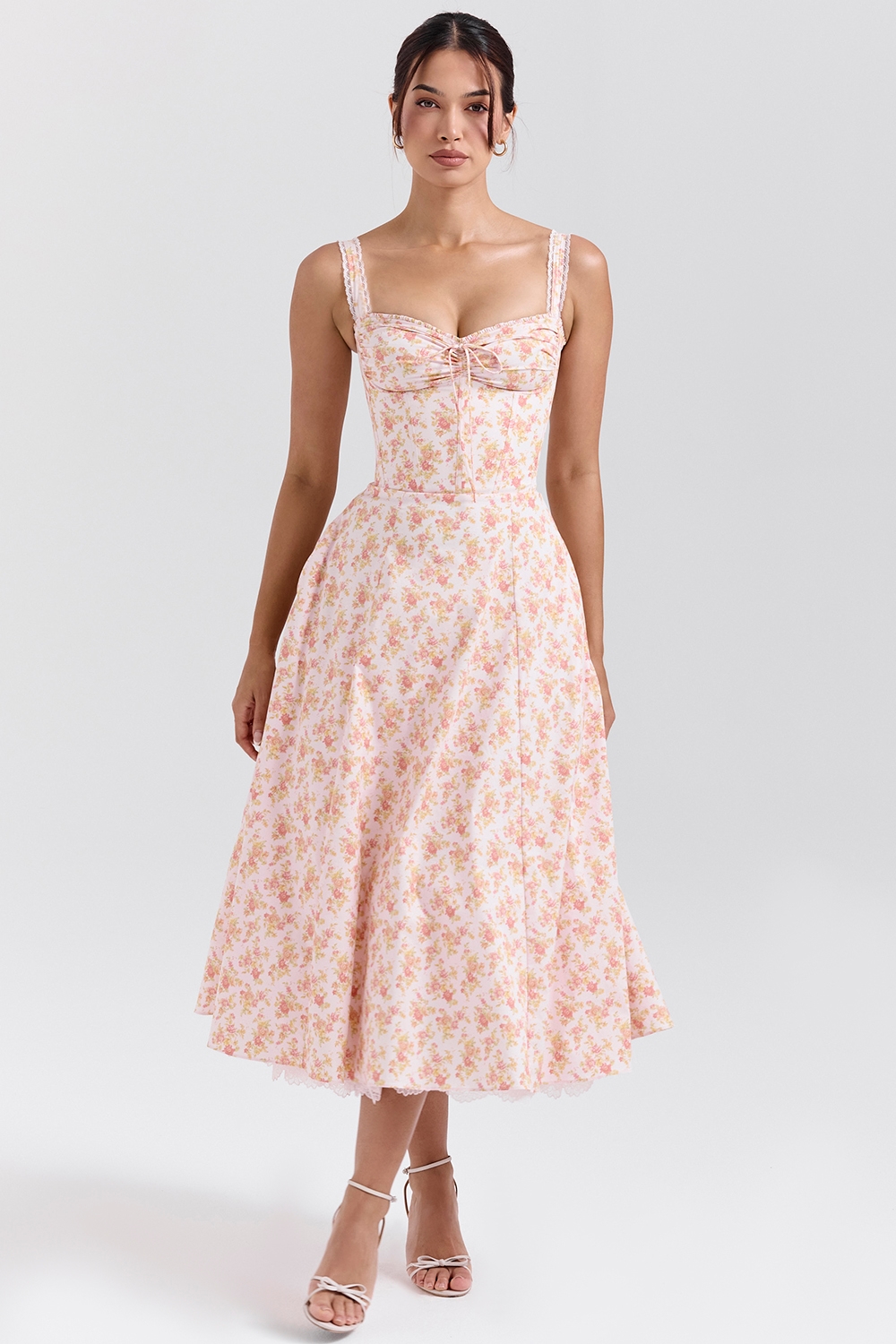 Rosalee  Peach Poppy Print Cotton Bustier Sundress — image 2