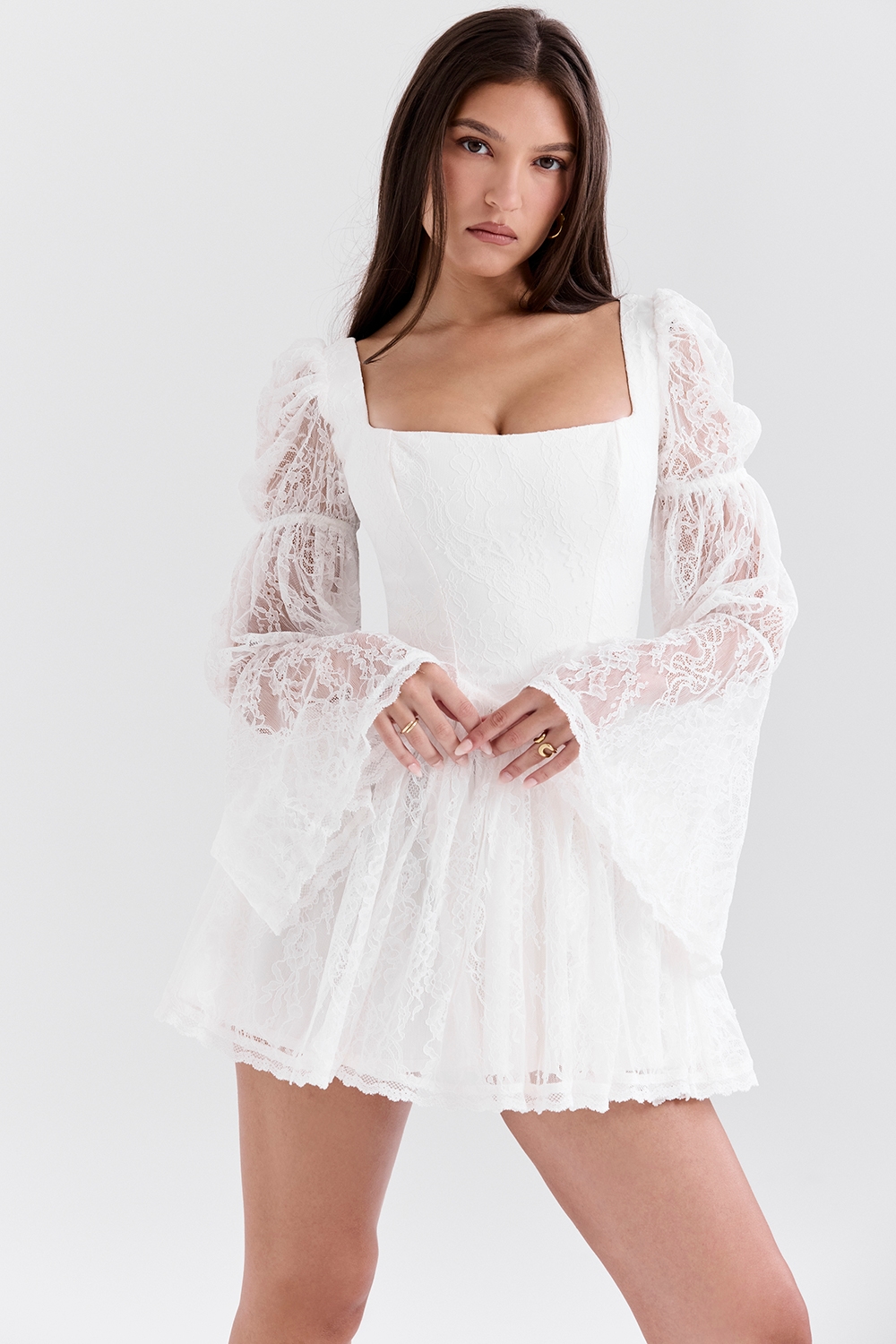 Sancia  White Lace Puff Sleeve Mini Dress — image 3
