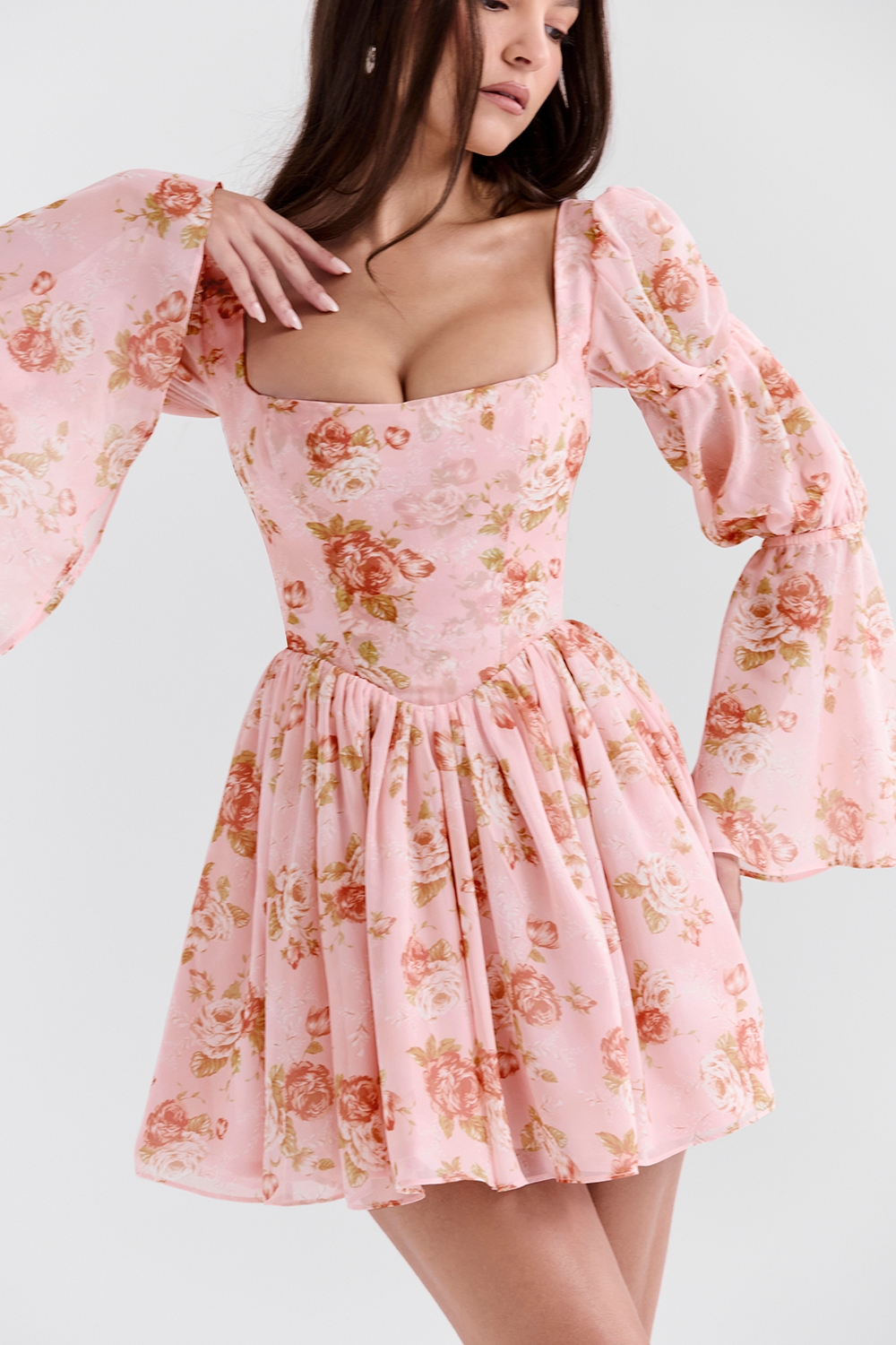 Sancia  English Vintage Rose Print Puff Sleeve Mini Dress — image 5