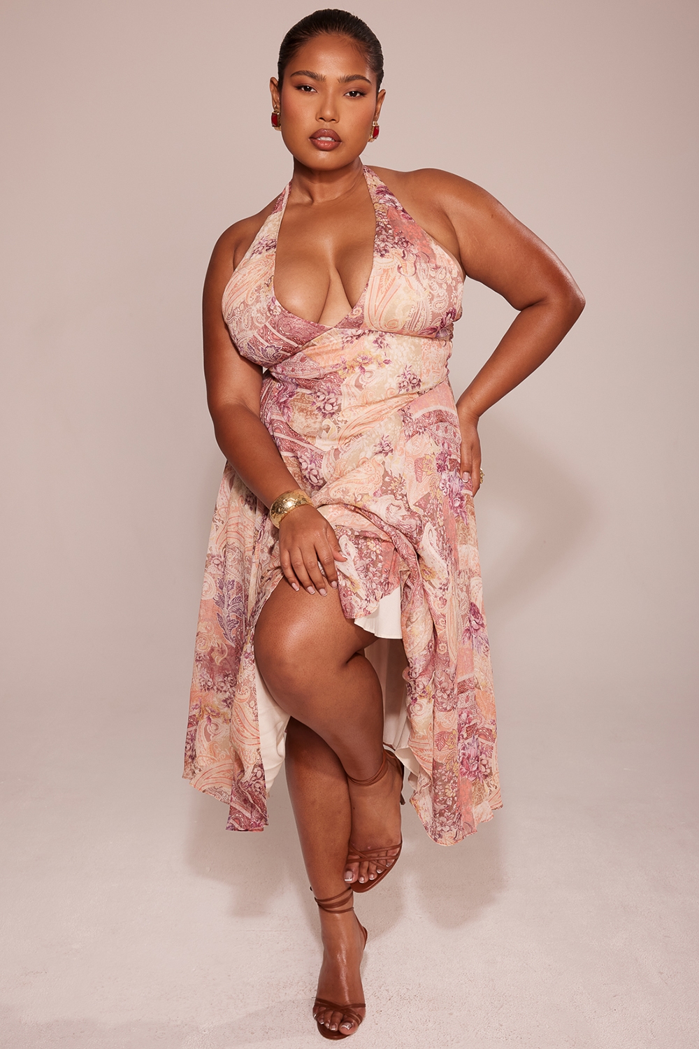 Solada  Paisley Patchwork Print Georgette Halter Sundress — image 10