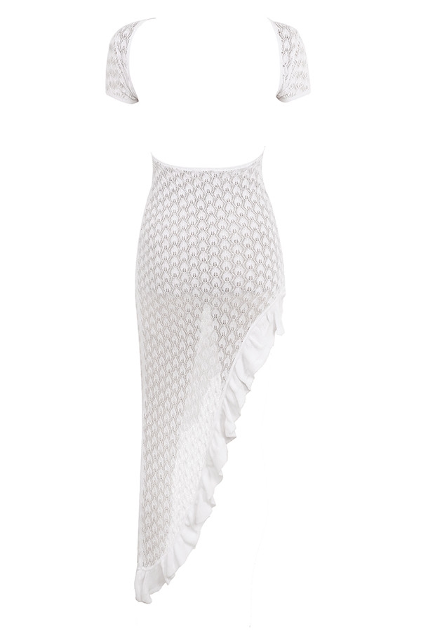 Mistress Rocks White Knit Open Back Ruffle Midi Dress - SALE — image 13