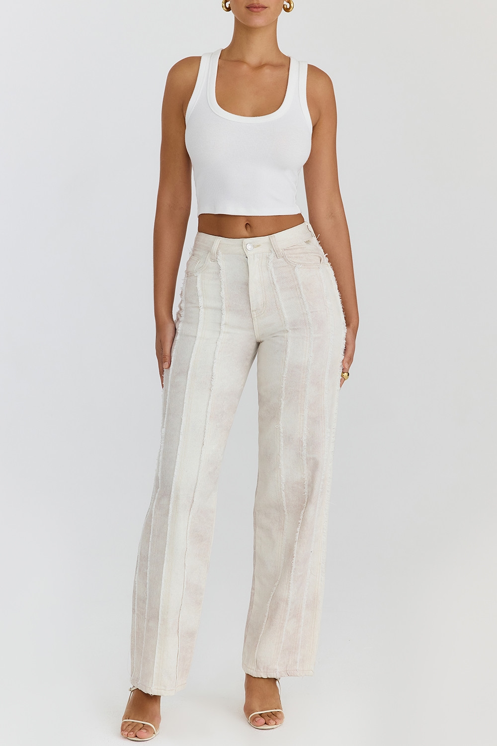 Mistress Rocks Cream Dusty Print Frayed Jeans - SALE