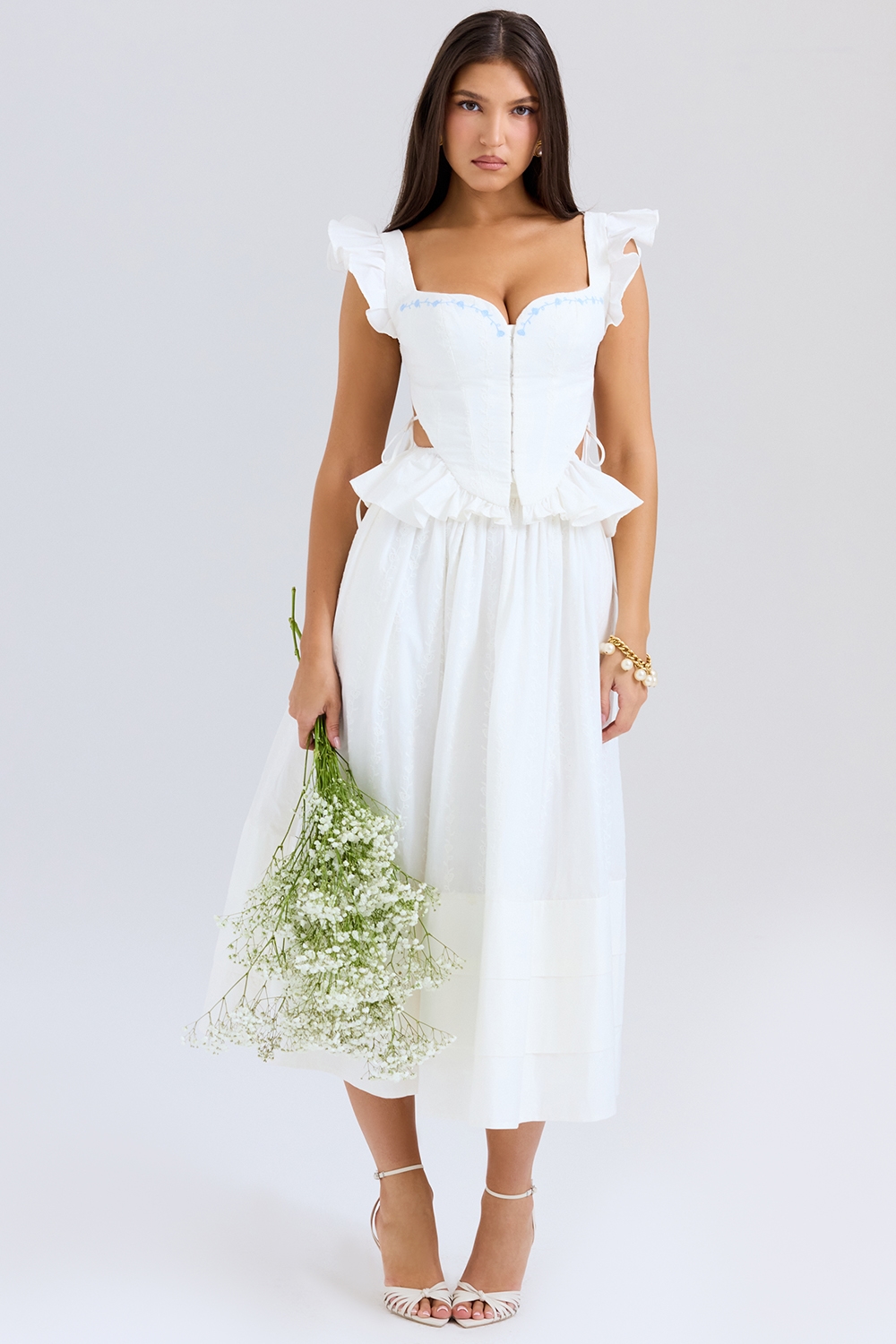 Augustine  White Embroidered Cotton Midi Skirt — image 3