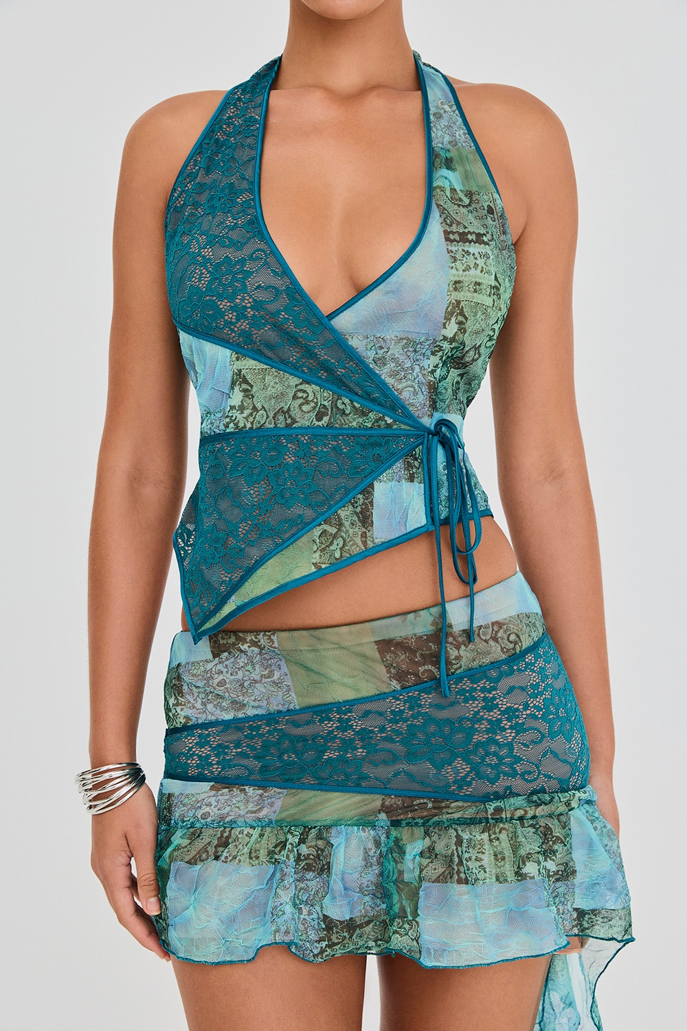 Mistress Rocks Ocean Teal Print Wrap Halter Top - SALE — image 3