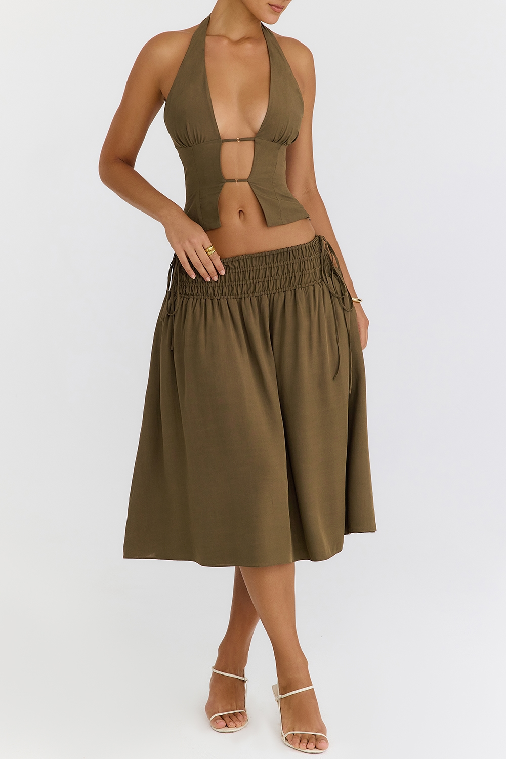 Mistress Rocks Olive Shirred Waist Midi Skirt - SALE — image 4