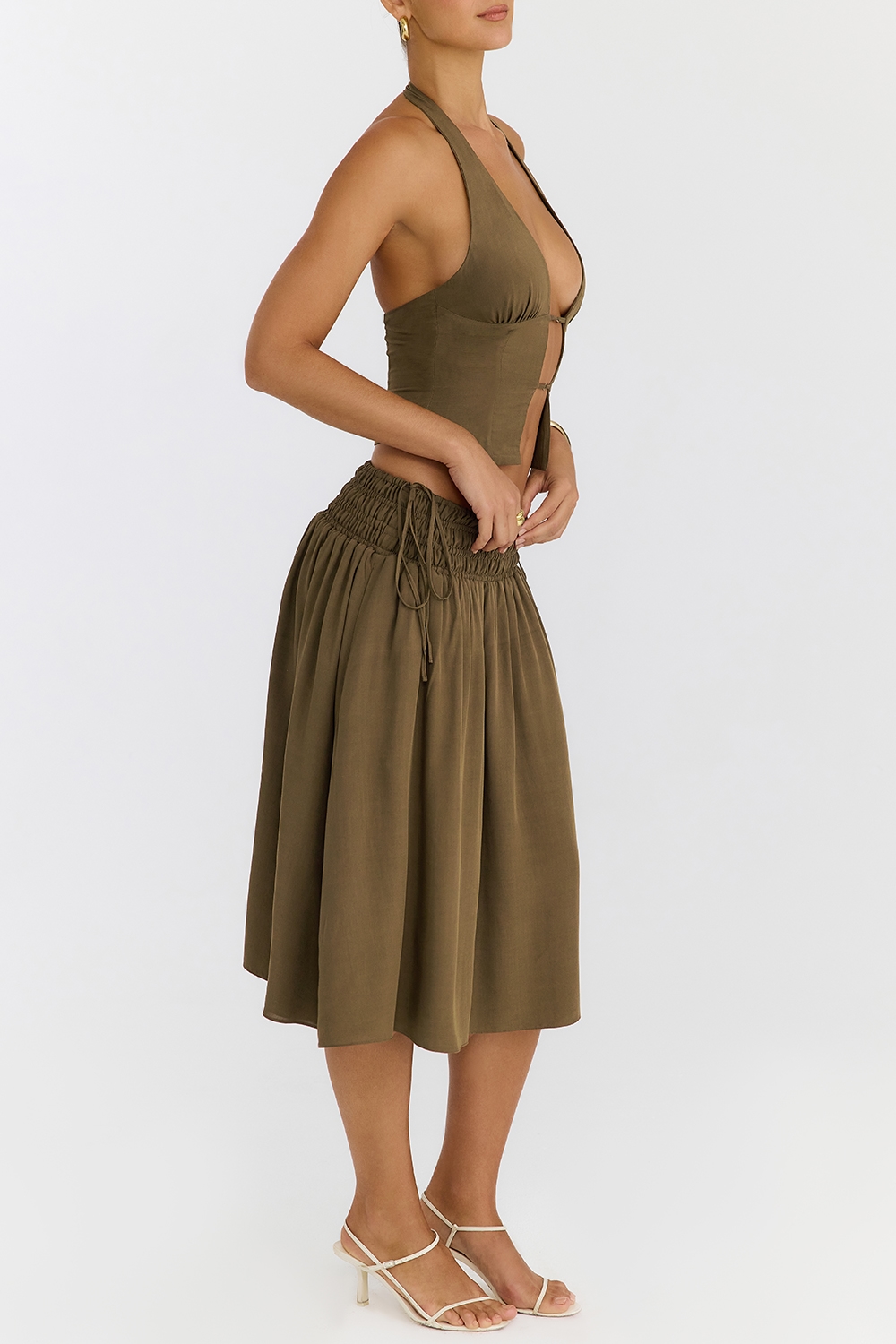 Mistress Rocks Olive Shirred Waist Midi Skirt - SALE — image 6