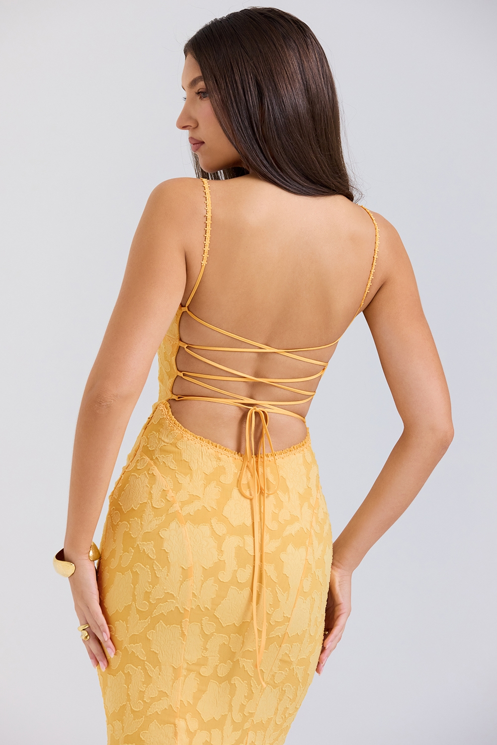 Joan  Apricot Lace Up Back Maxi Dress — image 10