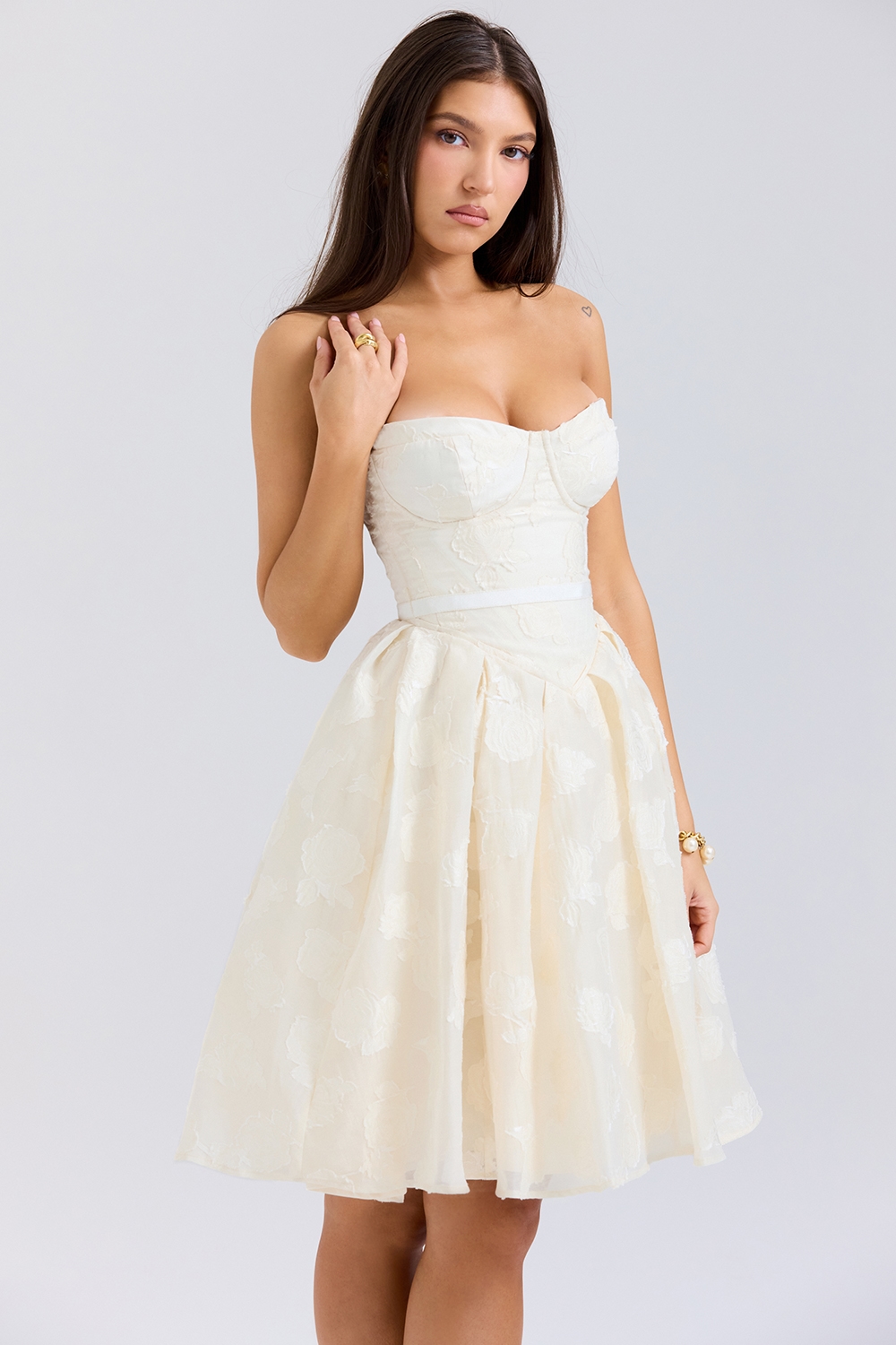 Saige  Vintage Cream Floral Strapless Mini Dress — image 5