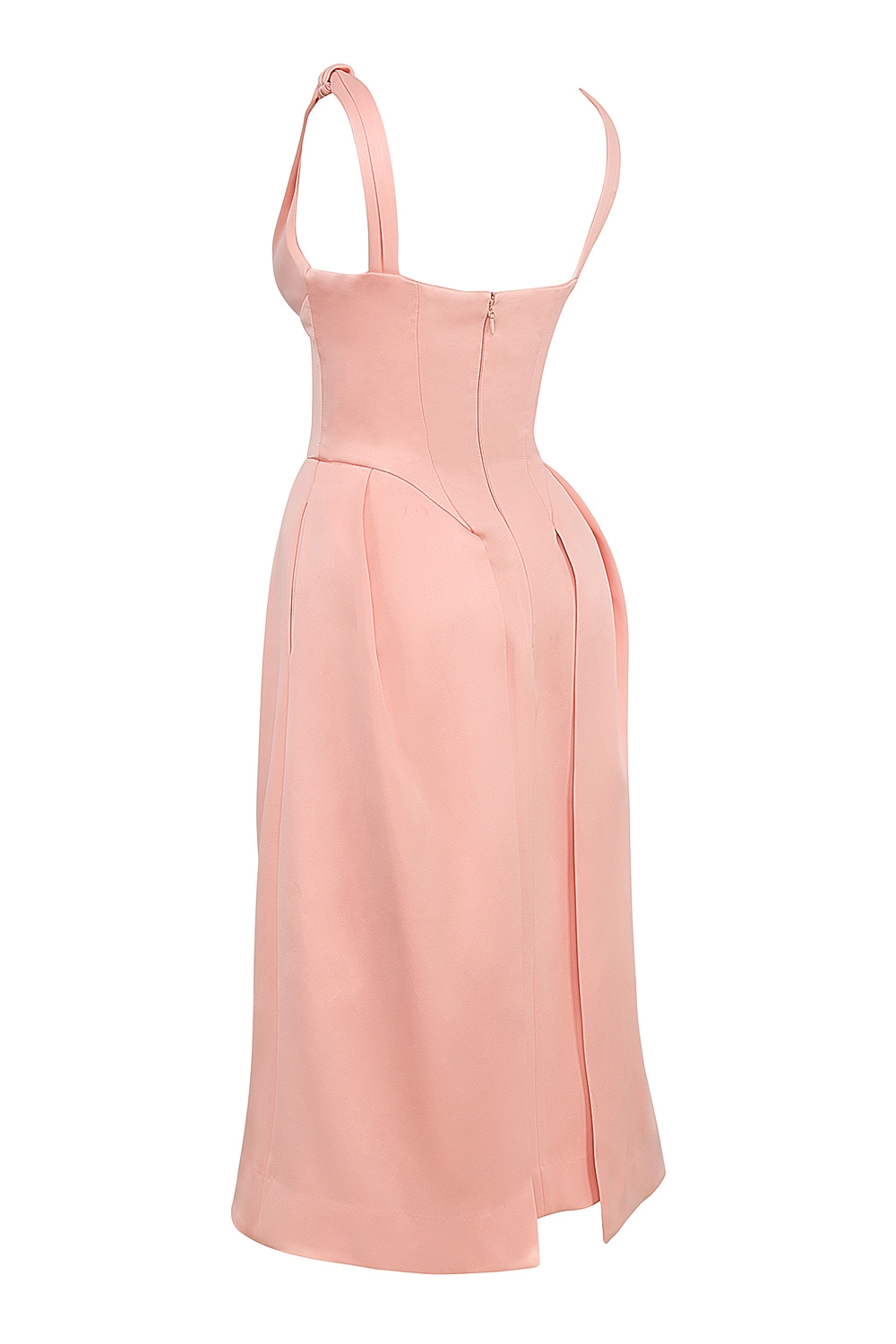 Paloma  Peach Satin Pleated Midi Dress — image 16