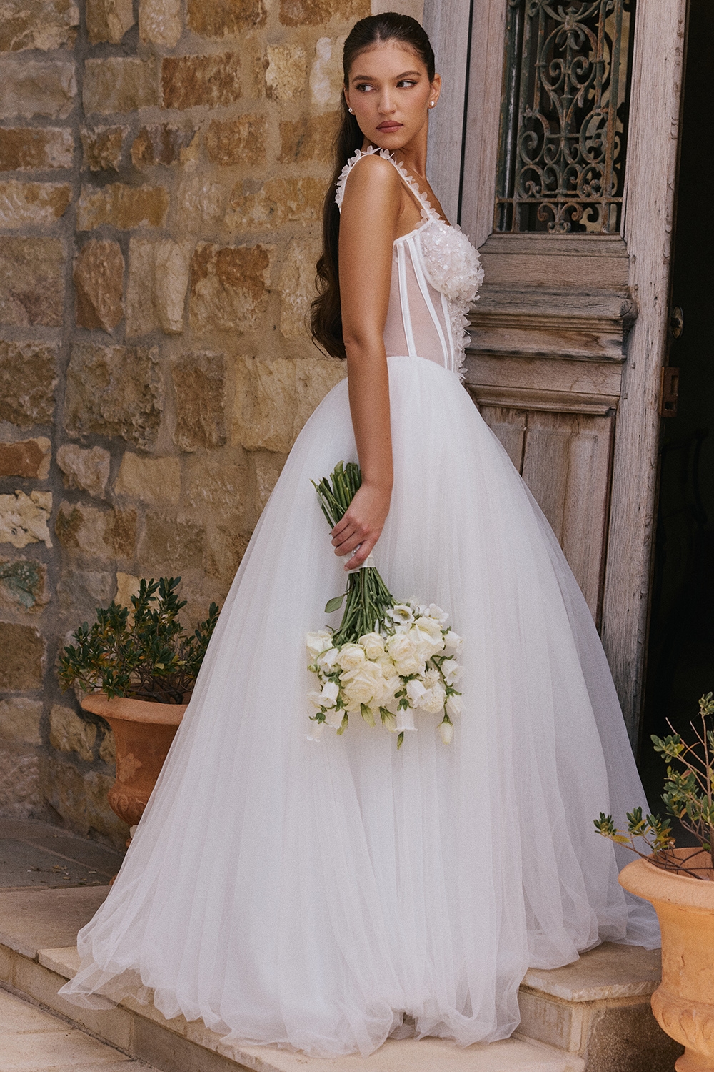 Nathalie  White Floral Lace Tulle Bridal Gown — image 11