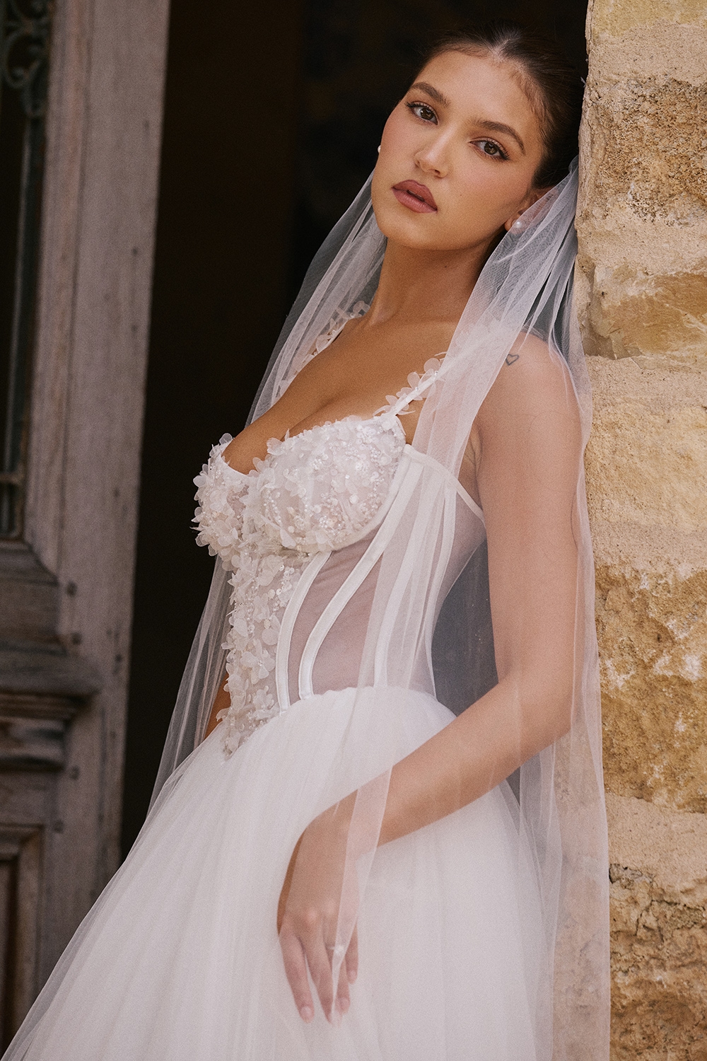 Nathalie  White Floral Lace Tulle Bridal Gown — image 10