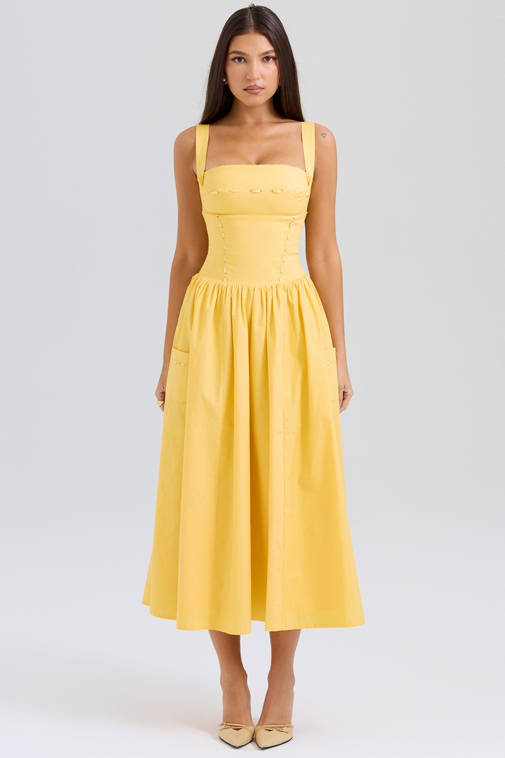 Vivien  Apricot Cotton Midi Sundress — image 1