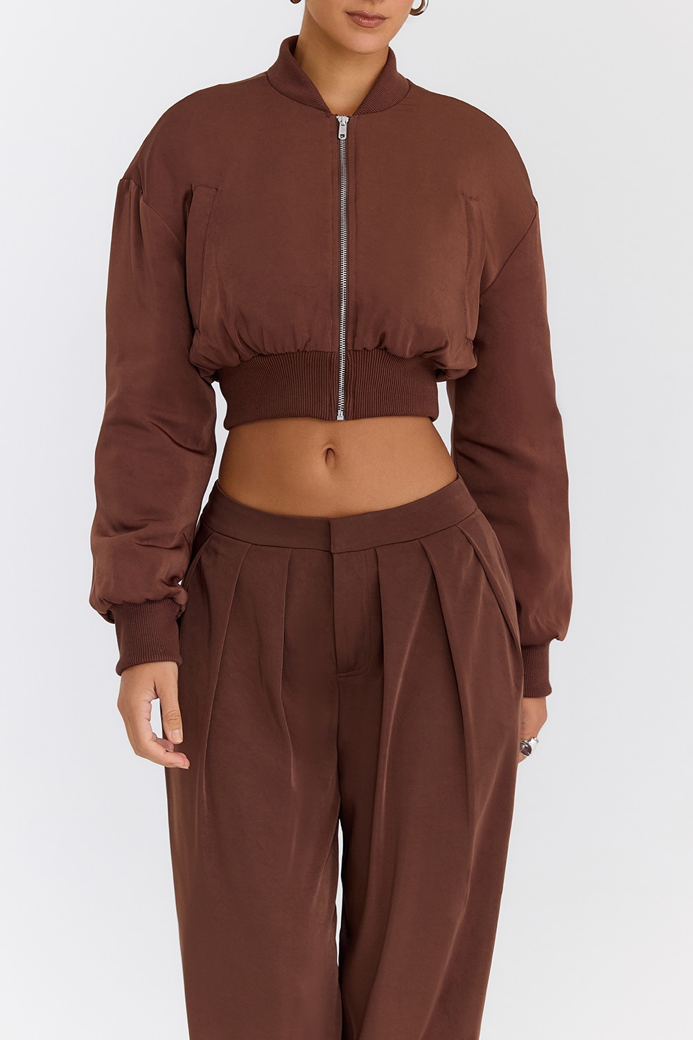 Mistress Rocks Cocoa Cropped Bomber Jacket - SALE — image 5