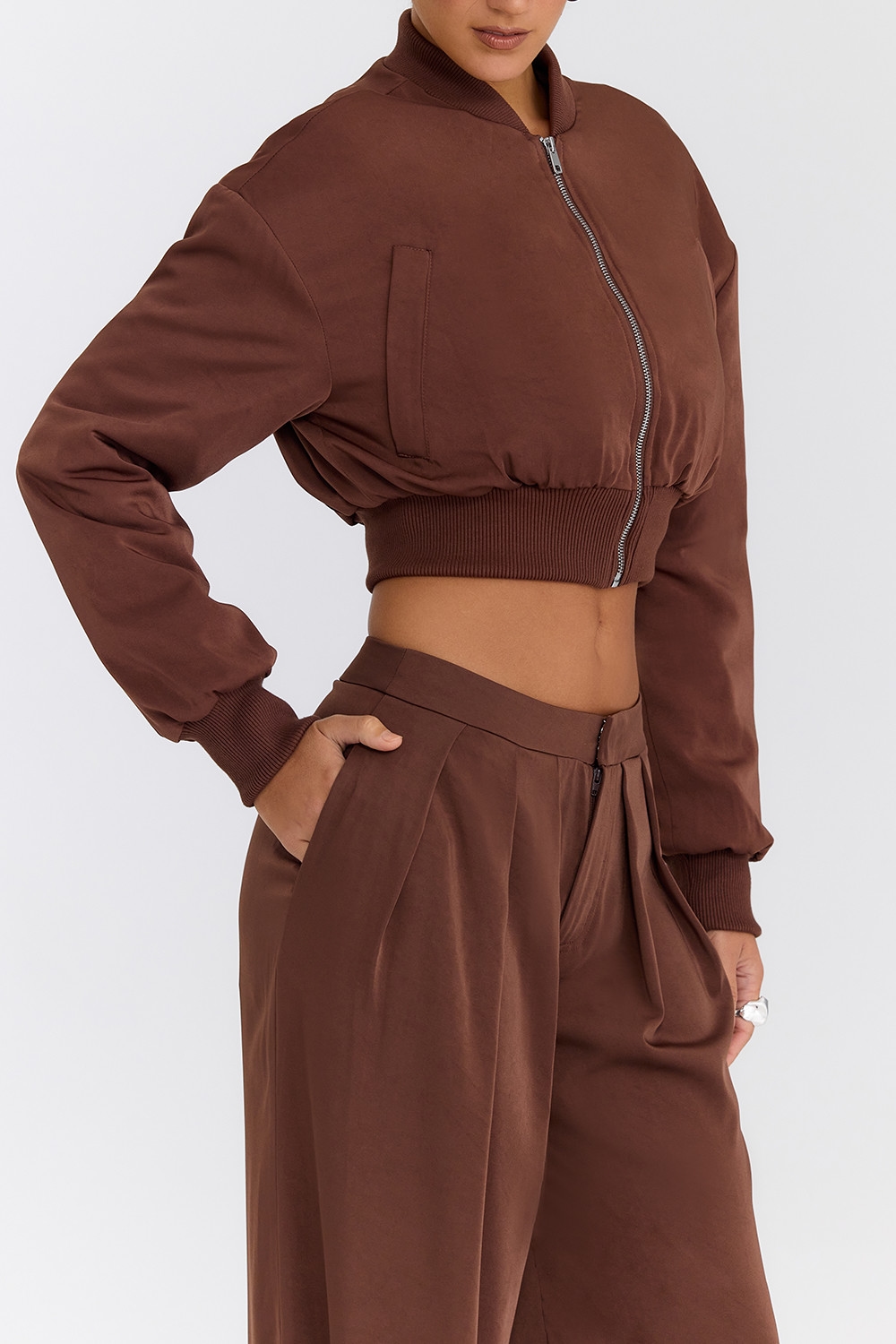 Mistress Rocks Cocoa Cropped Bomber Jacket - SALE — image 6