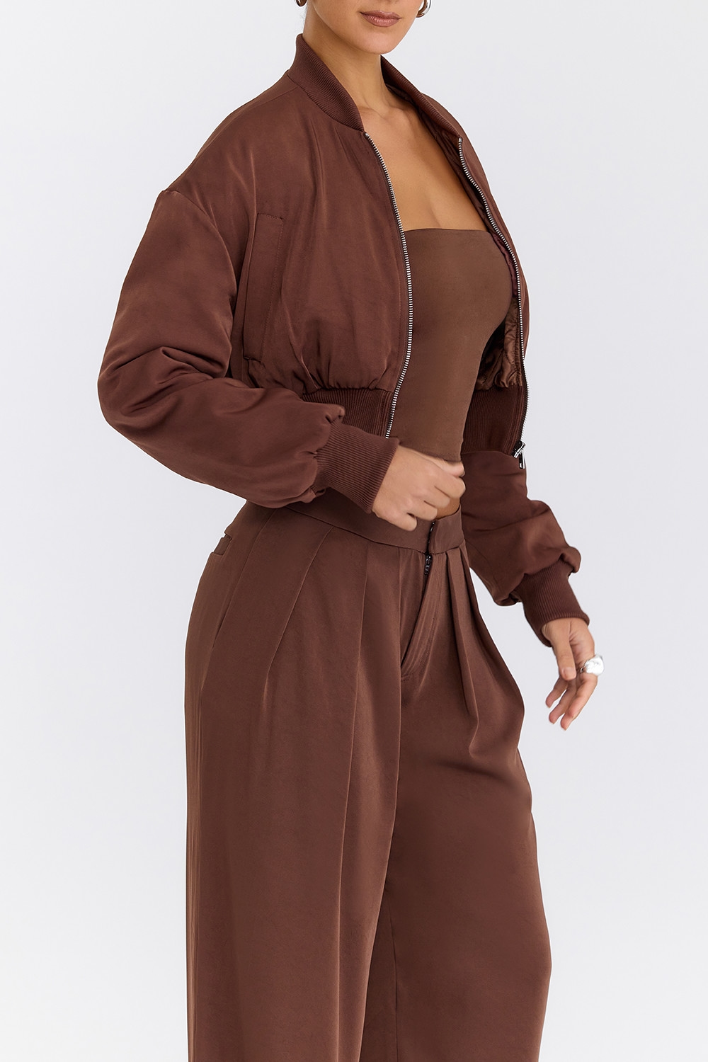 Mistress Rocks Cocoa Cropped Bomber Jacket - SALE — image 7