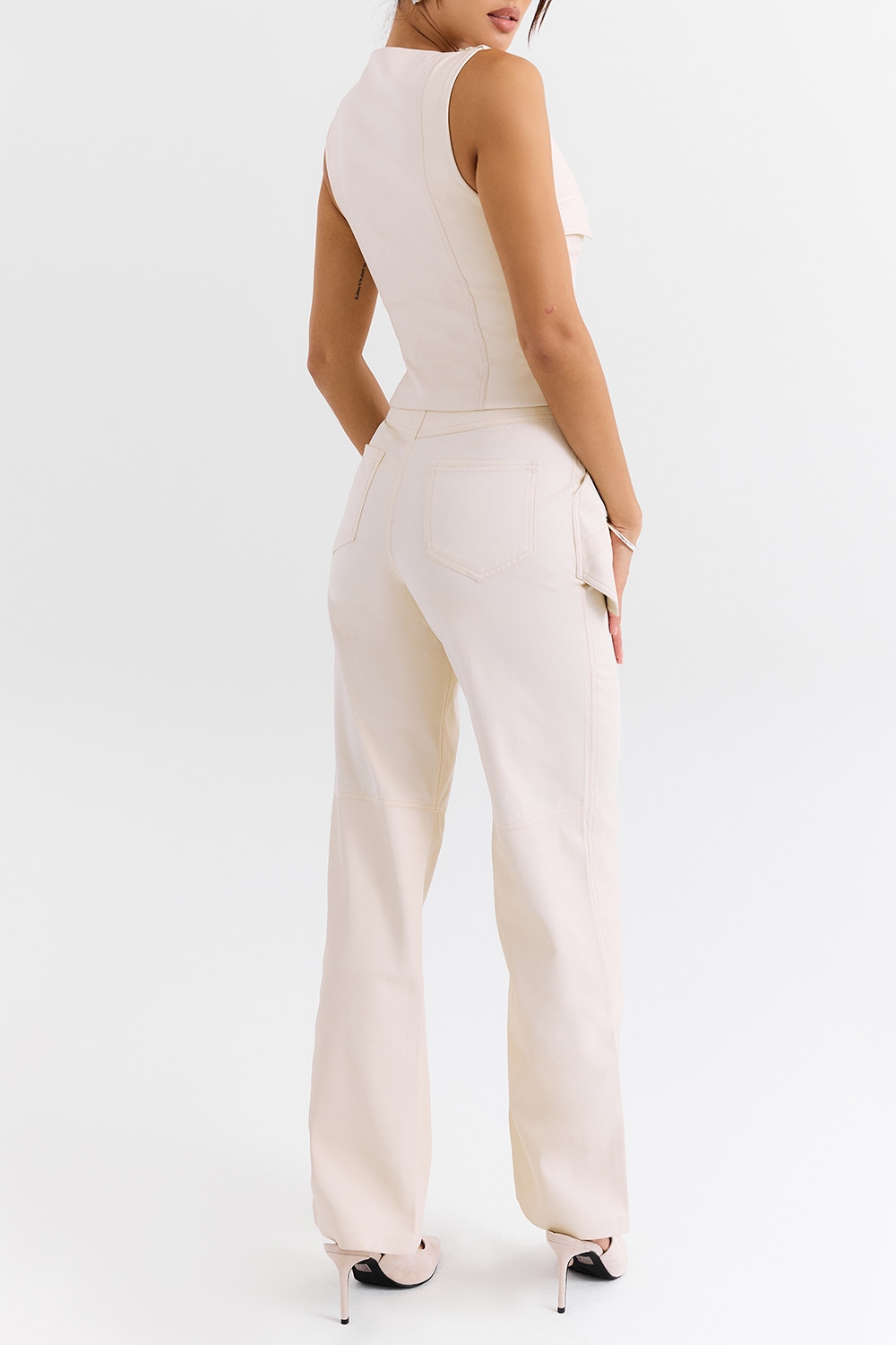 Mistress Rocks Cream Vegan Leather Panelled Trousers - SALE — image 8