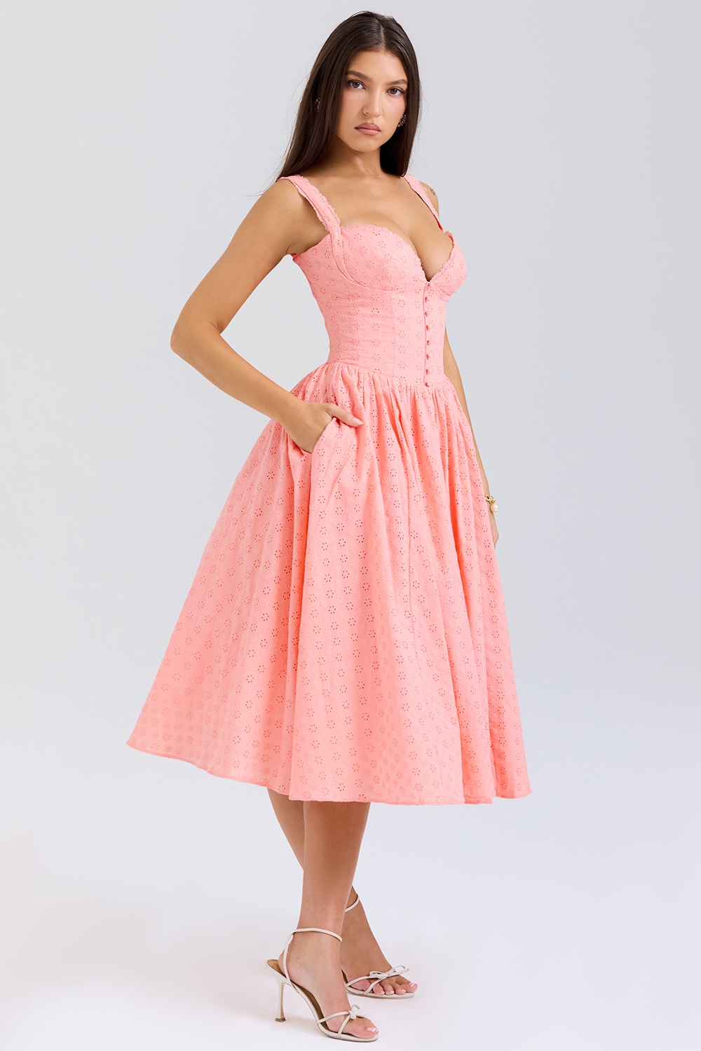Adalyn  Peach Broderie Anglais Midi Sundress — image 5