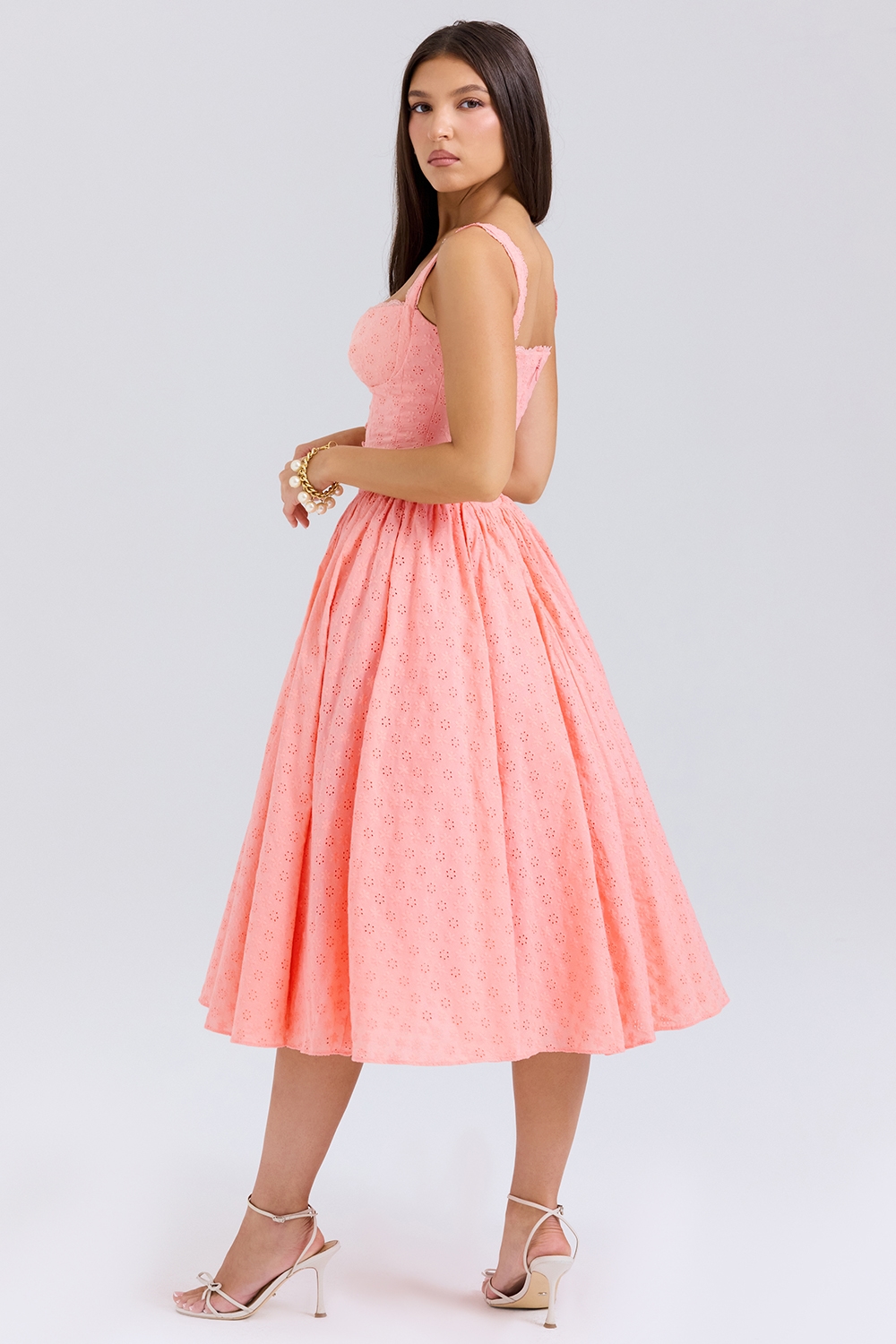 Adalyn  Peach Broderie Anglais Midi Sundress — image 6