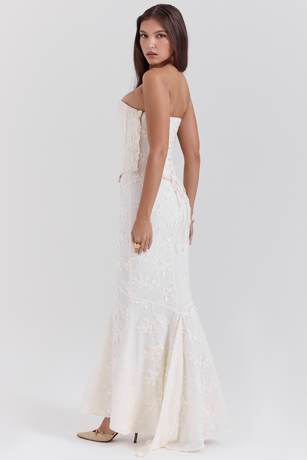 Veronica  Vintage Ivory Embroidered Godet Maxi Skirt — image 4