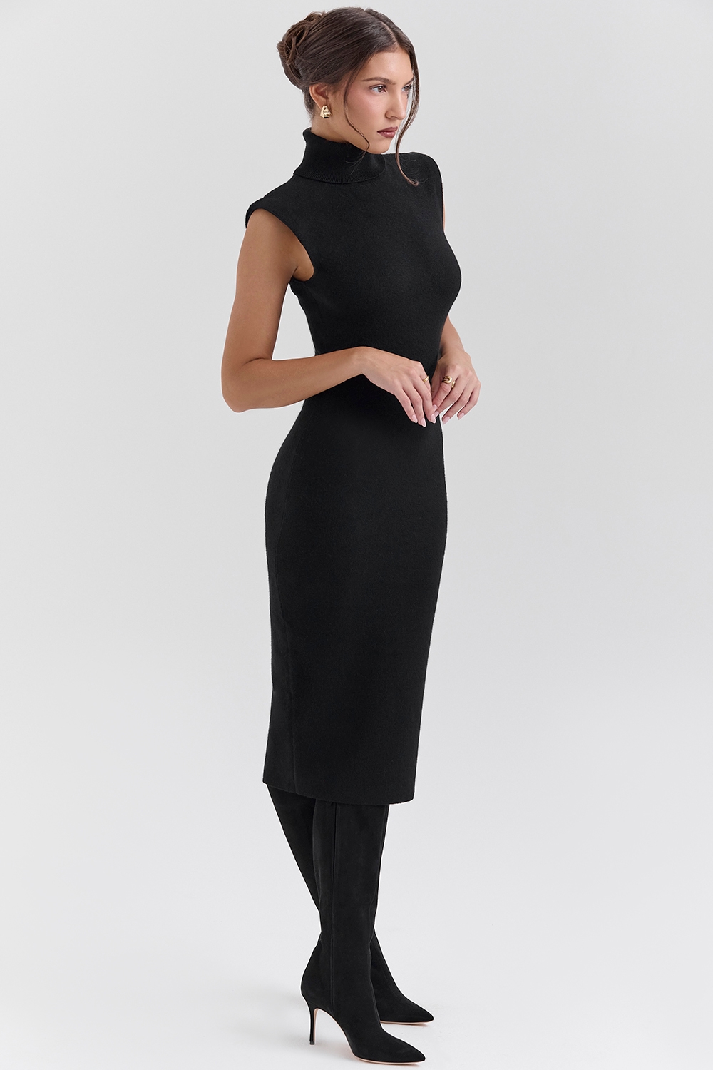 Gaia  Black Cashmere Blend Turtle Neck Midi Dress — image 5