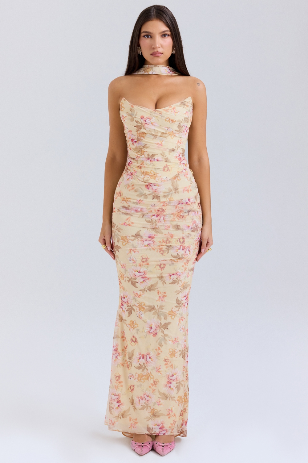 Hallie  Honeyflower Print Strapless Corset With Neck Scarf — image 3