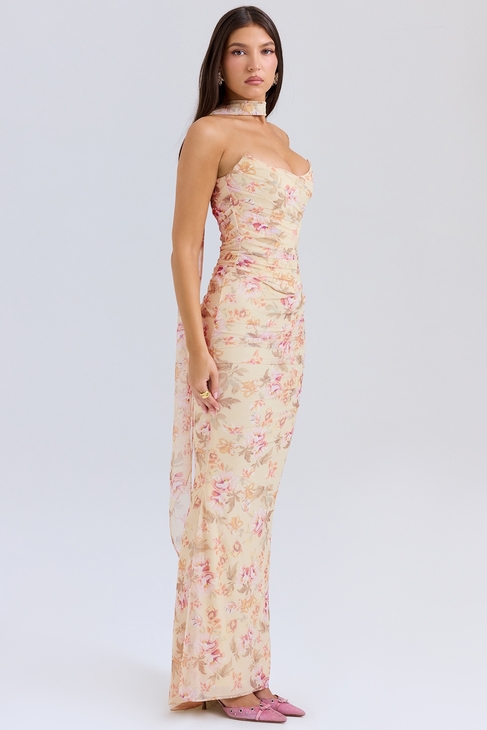 Hallie  Honeyflower Print Strapless Corset With Neck Scarf — image 5