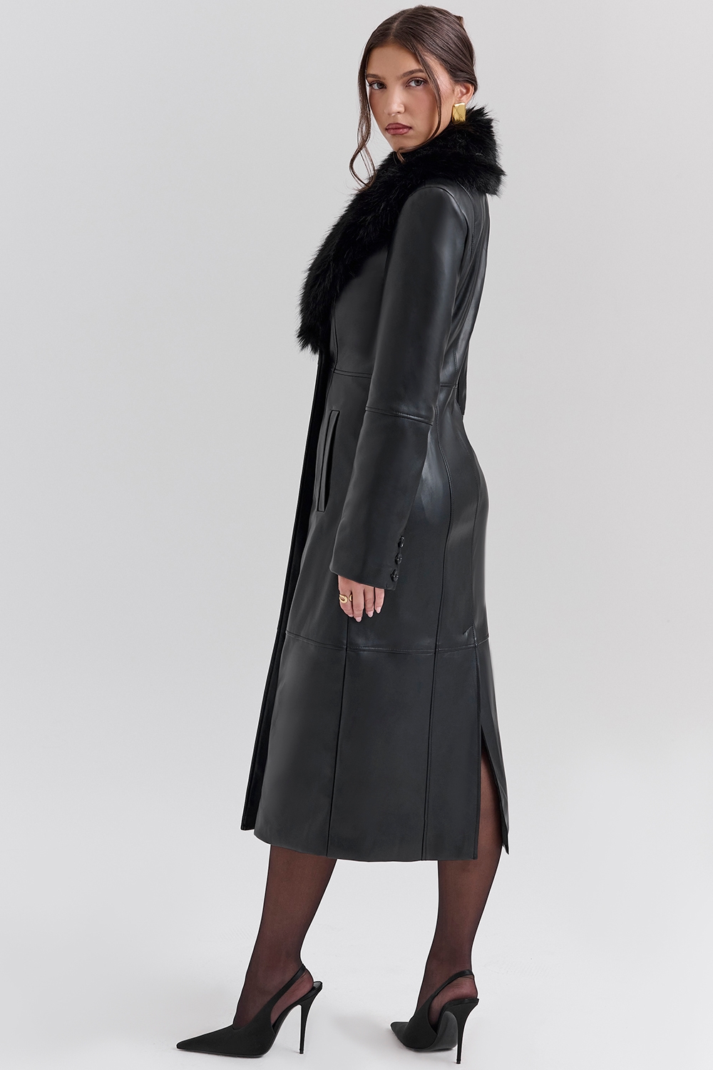 Marcel  Black Faux Fur Trimmed Vegan Leather Coat — image 6