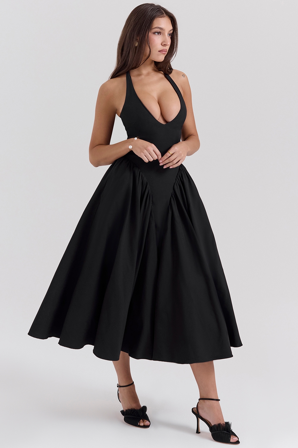Marilyn  Black Twill Halter Midi Dress — image 7