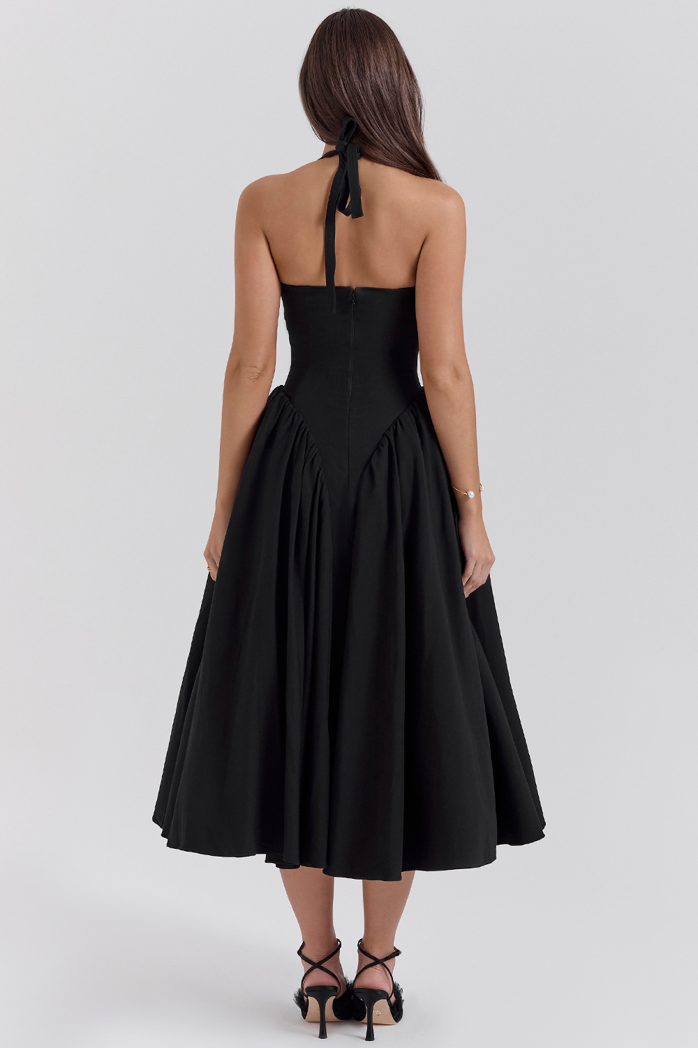 Marilyn  Black Twill Halter Midi Dress — image 8