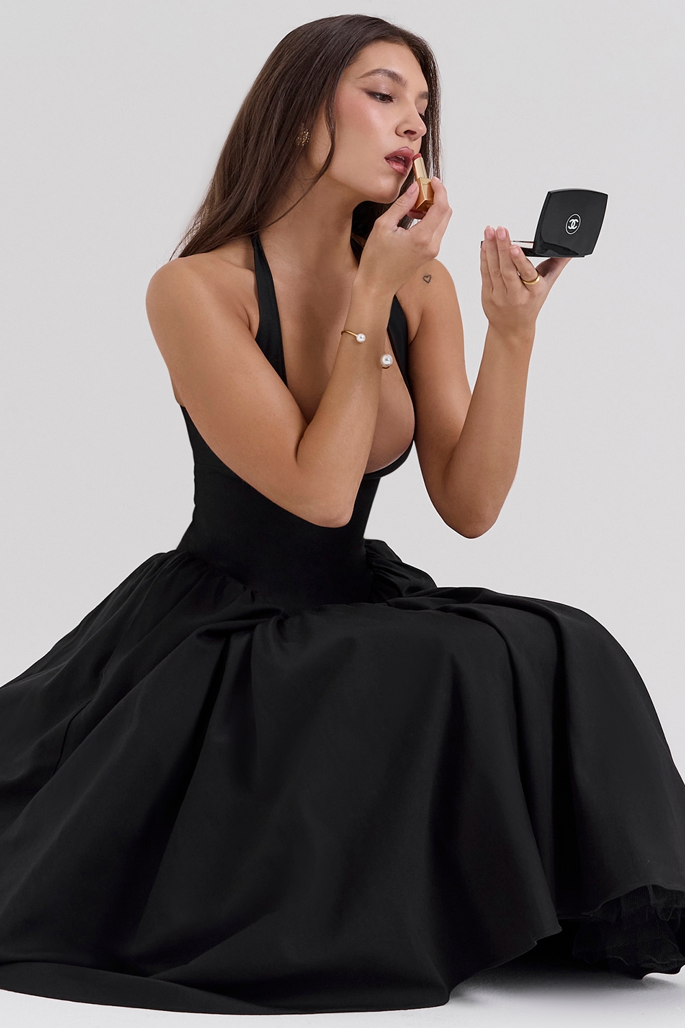 Marilyn  Black Twill Halter Midi Dress — image 9