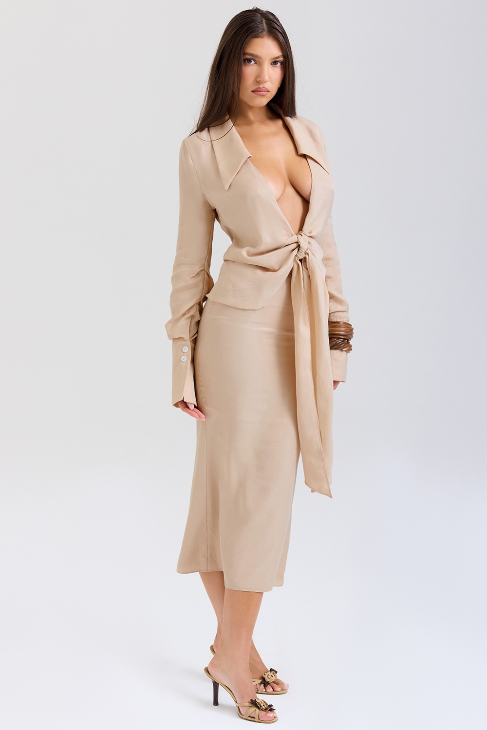 Nevaeh  Almond Plunge Shirt Midi Dress — image 3