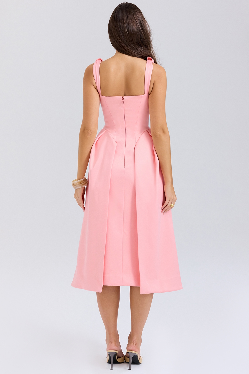 Paloma  Peach Satin Pleated Midi Dress — image 8