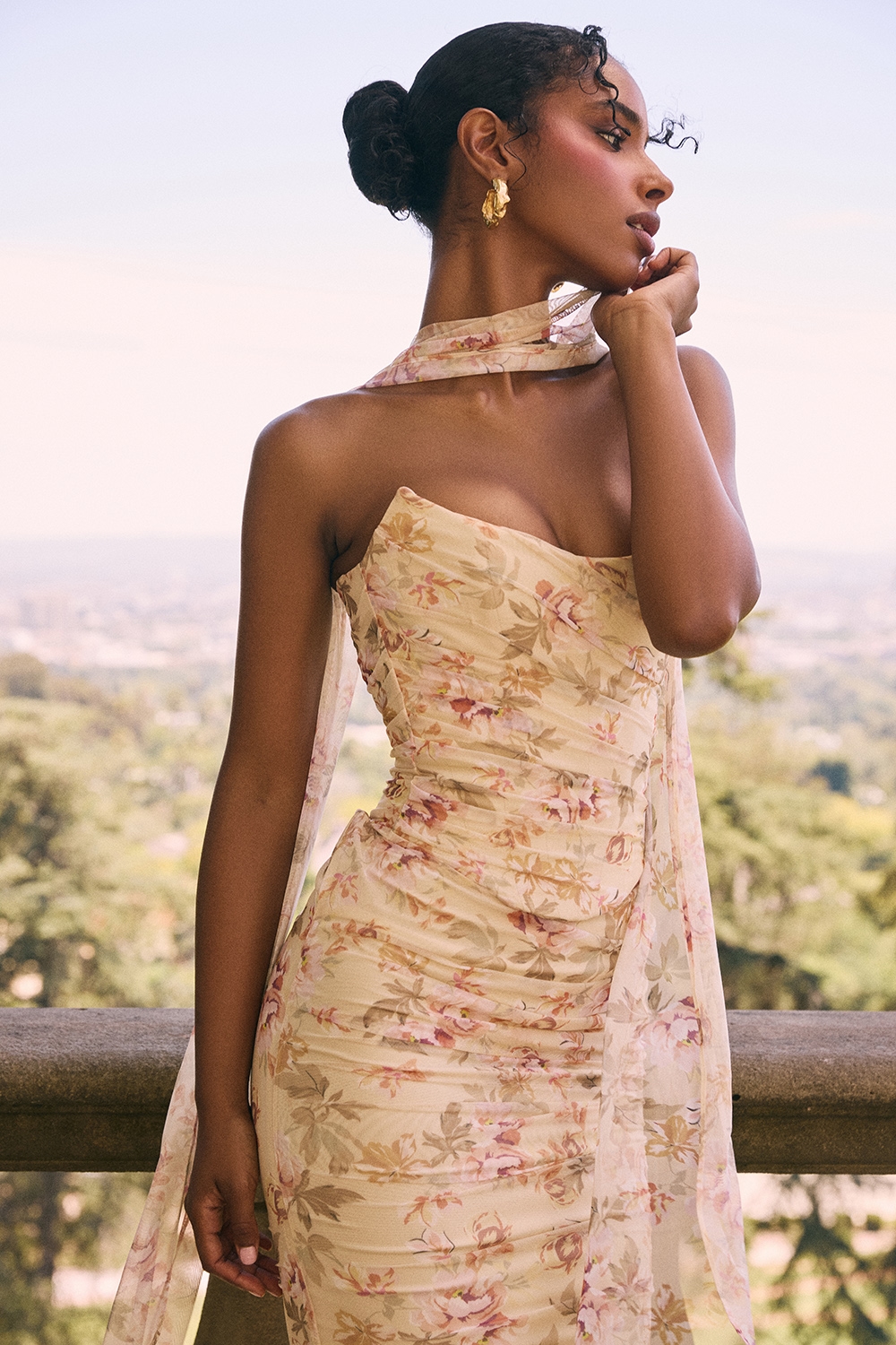 Hallie  Honeyflower Print Strapless Corset With Neck Scarf — image 8