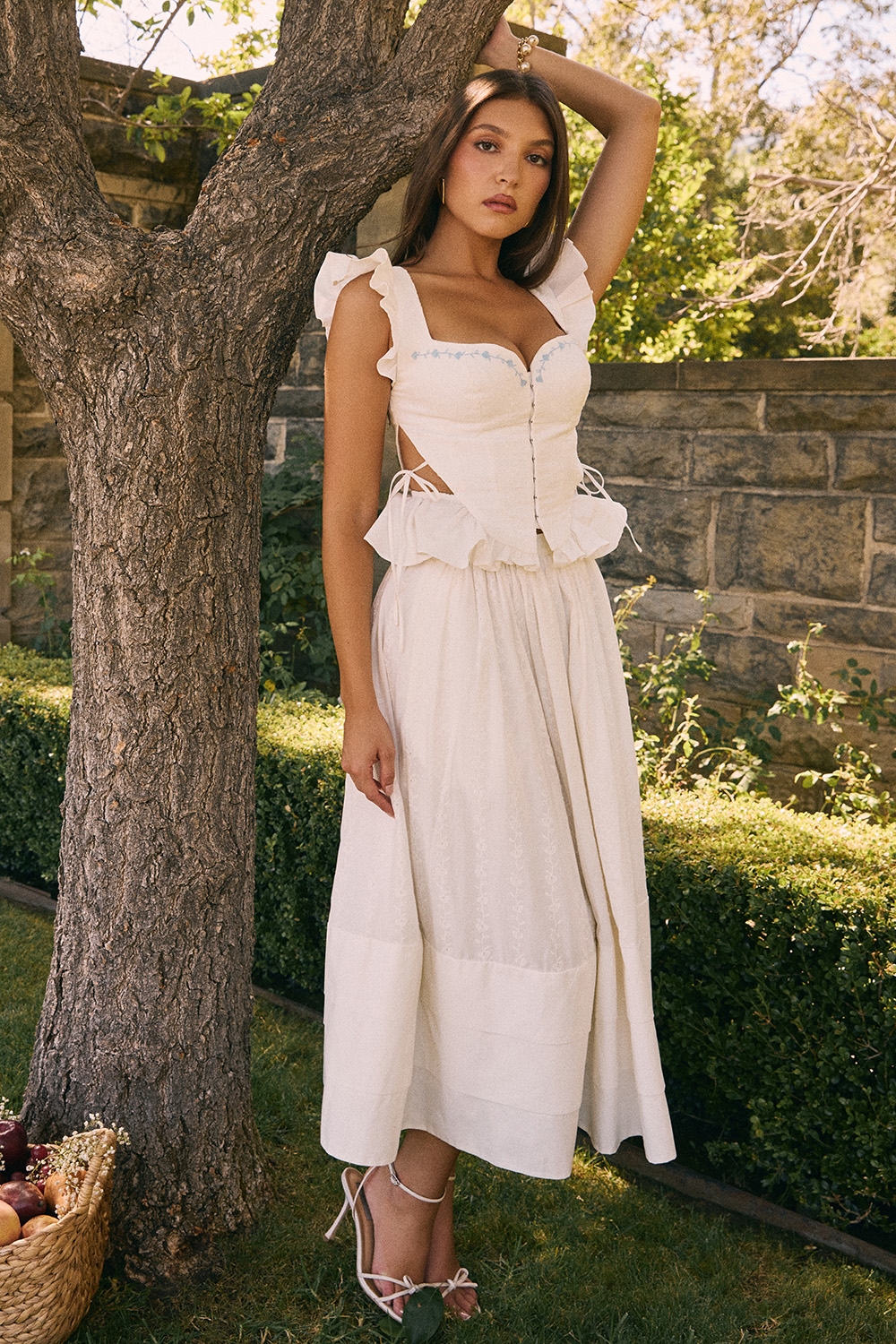 Augustine  White Embroidered Cotton Midi Skirt — image 12
