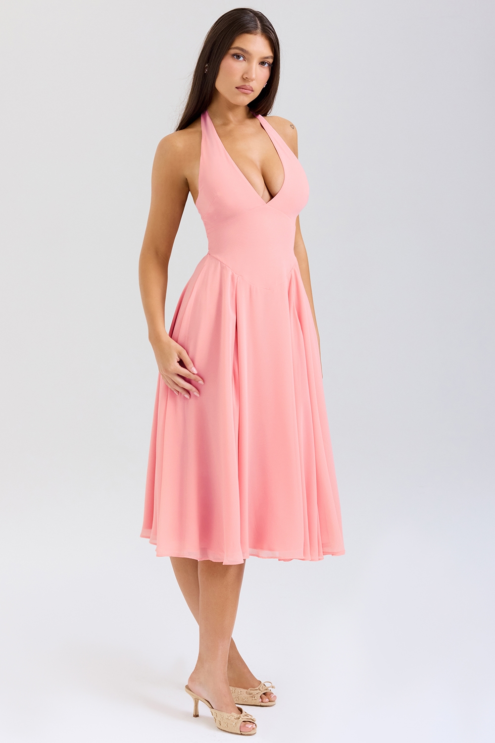 Solada  Peach Georgette Halter Sundress — image 5