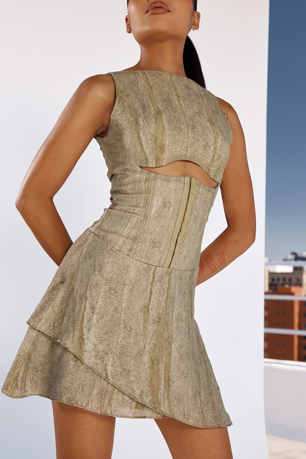Mistress Rocks Printed Khaki Cutout Mini Dress - SALE — image 11