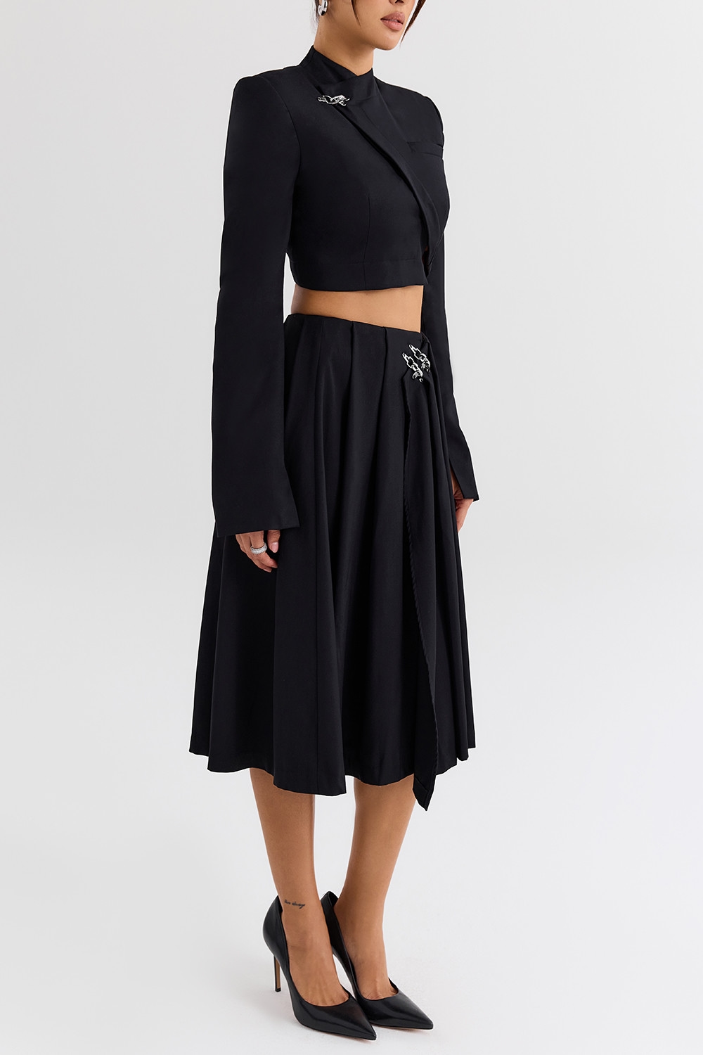 Mistress Rocks Black Pleated Wrap Front Midi Skirt - SALE — image 6