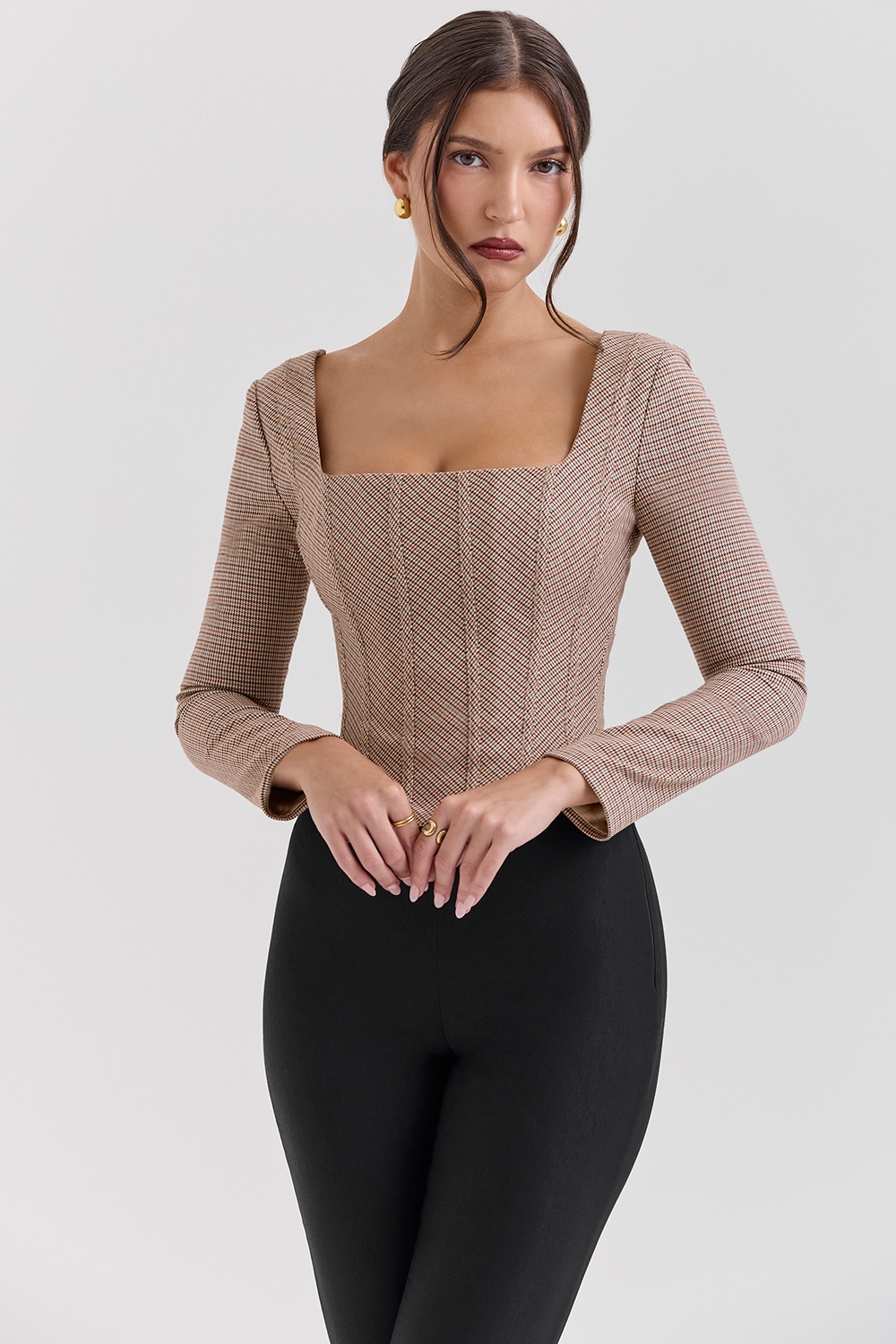 Antonia  Brown Puppytooth Corset Top — image 7