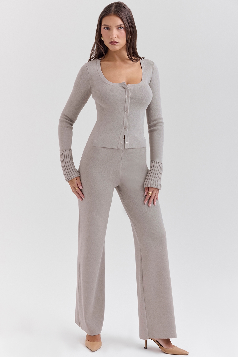 Aspen  Grey Cashmere Ribbed Cuff Cardigan — image 3